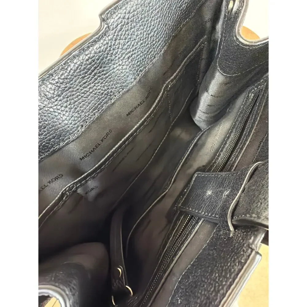 Michael Kors Black Pebble Leather Double Handle Large Outer Pocket Zip Tote Bag